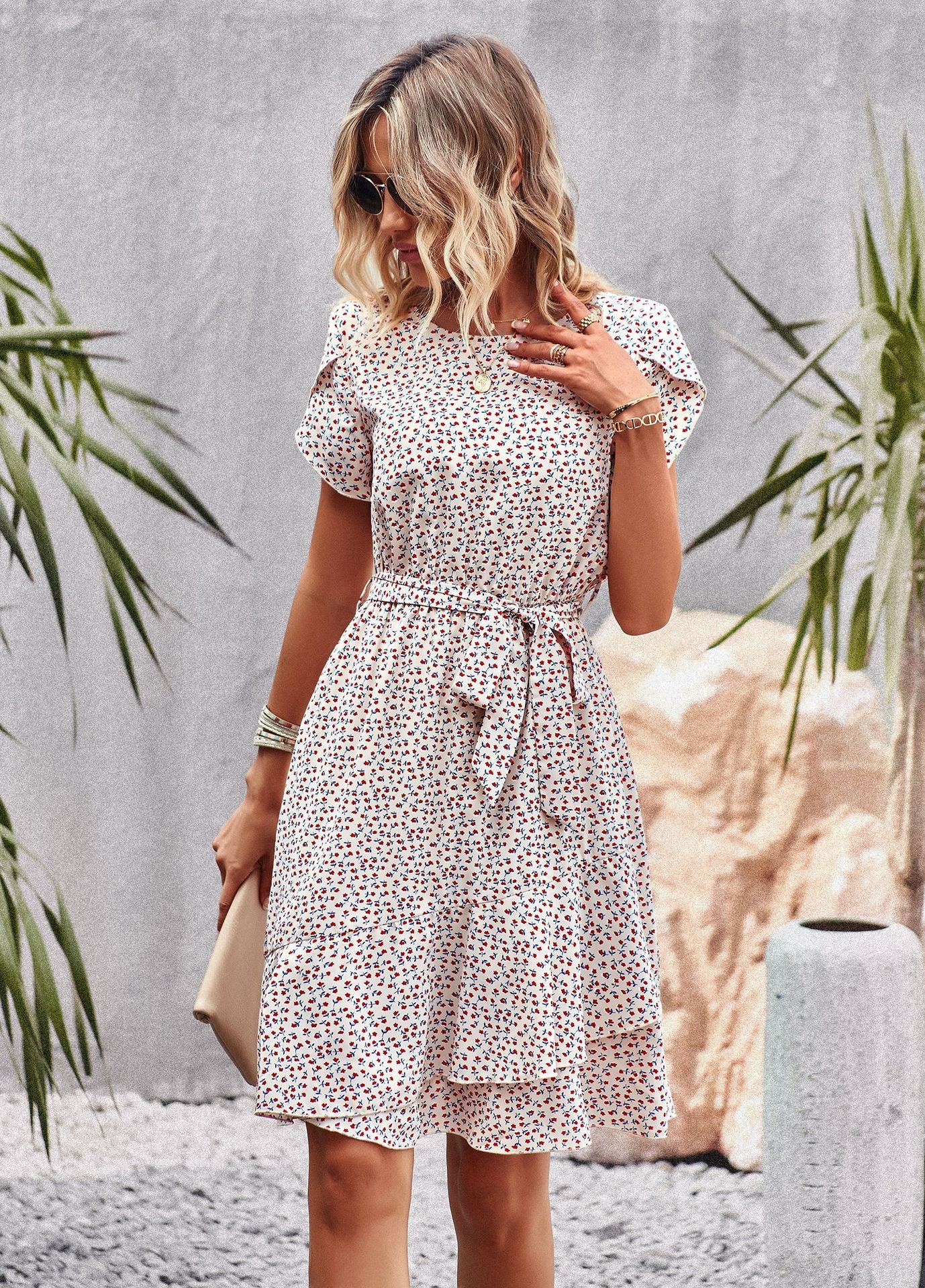 Round Neck Elegant Floral Summer Dress