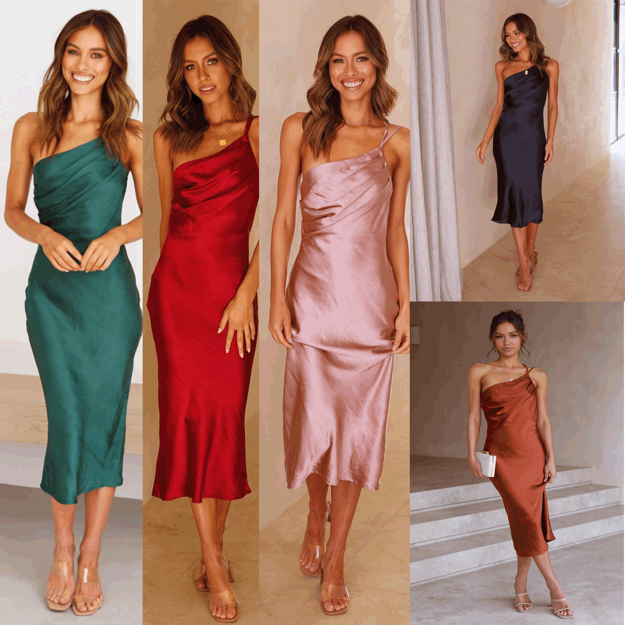 Back Lace Up Satin Midi Dress