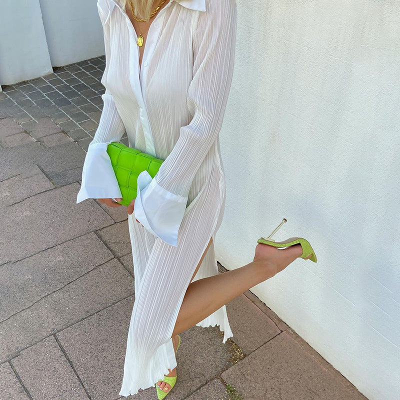 Long-sleeve Cardigan Split Dress