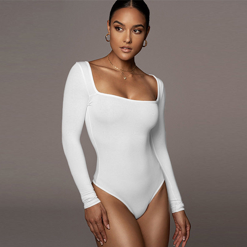 Slim Square Collar Long Sleeve Jumpsuit