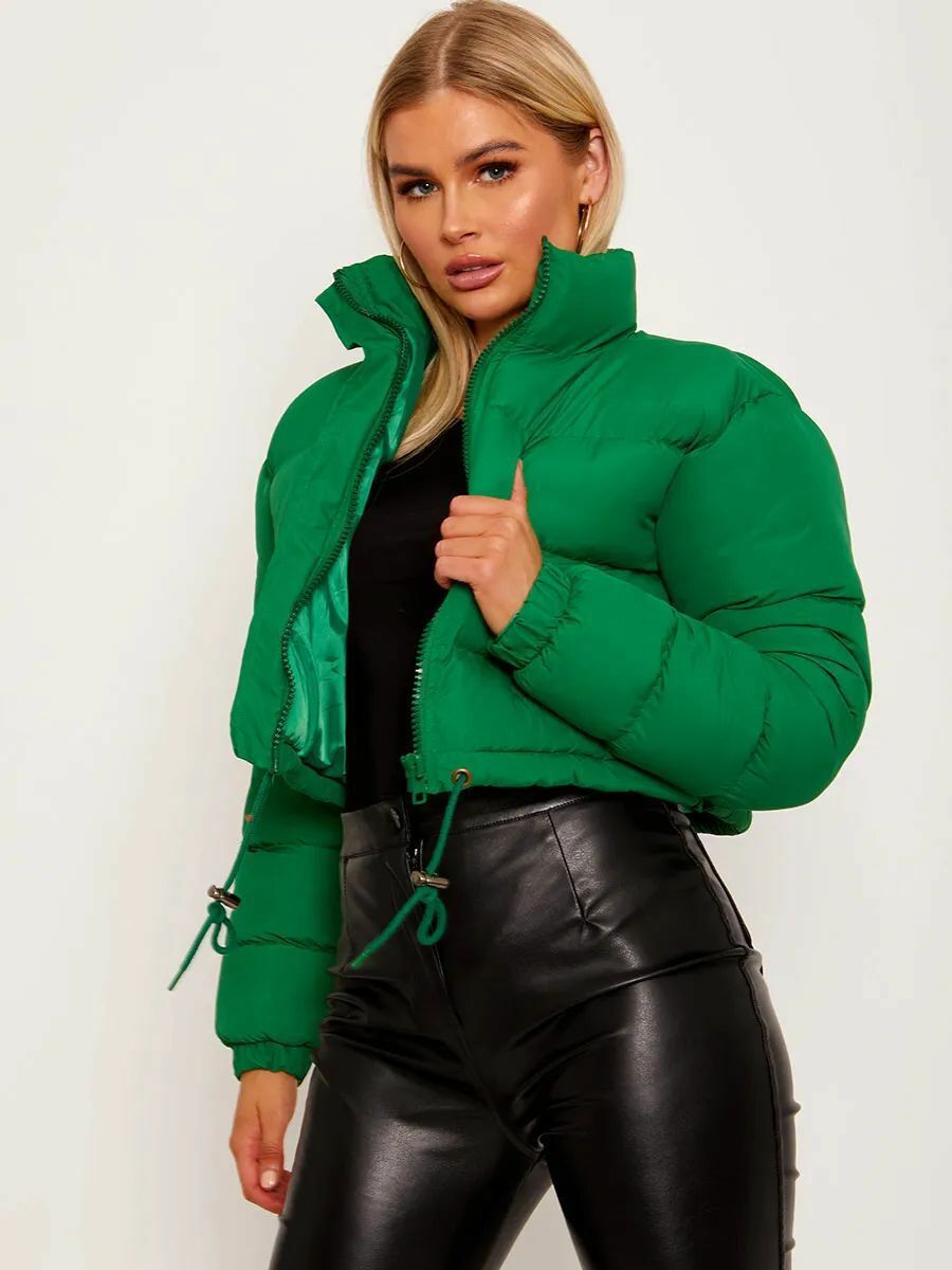 Short Puffer Jacket with Drawstrings