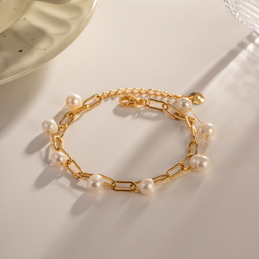 Stainless Steel French Elegant Bracelet Freshwater Pearl Bracelet