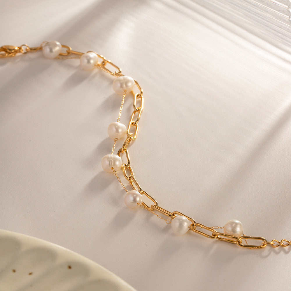 Stainless Steel French Elegant Bracelet Freshwater Pearl Bracelet