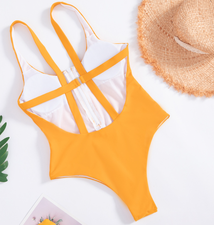 Simple Colourful Zip Stripe One Piece Bikini