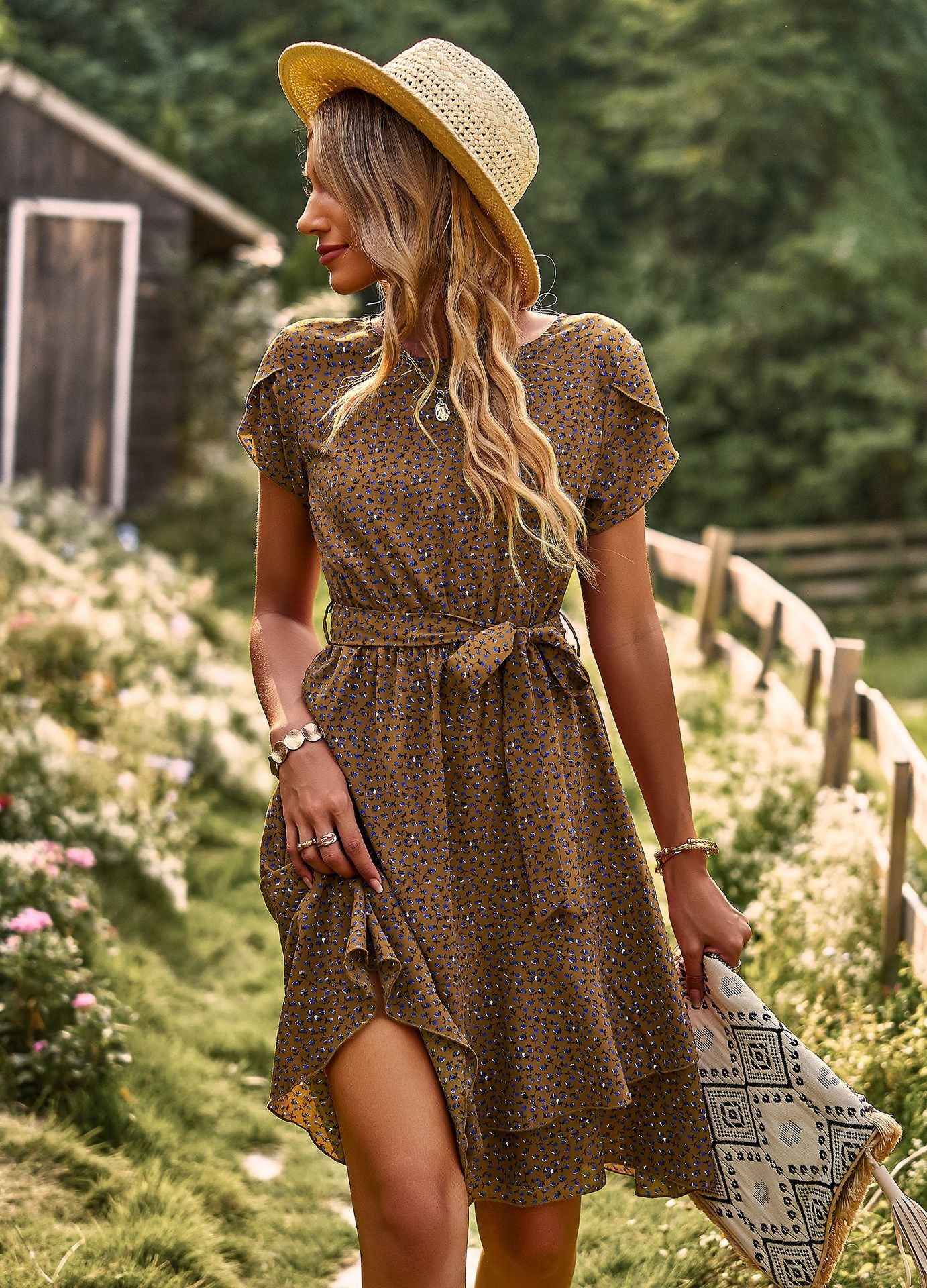 Round Neck Elegant Floral Summer Dress