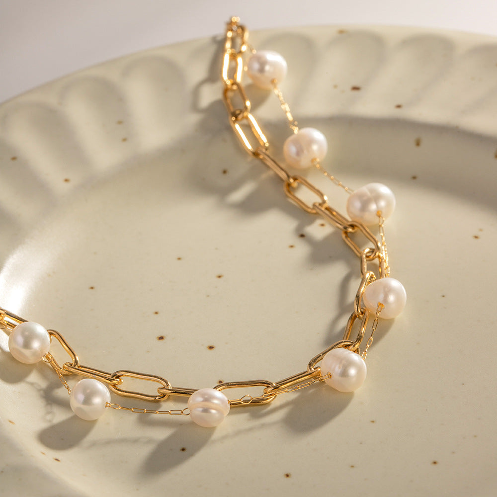 Stainless Steel French Elegant Bracelet Freshwater Pearl Bracelet