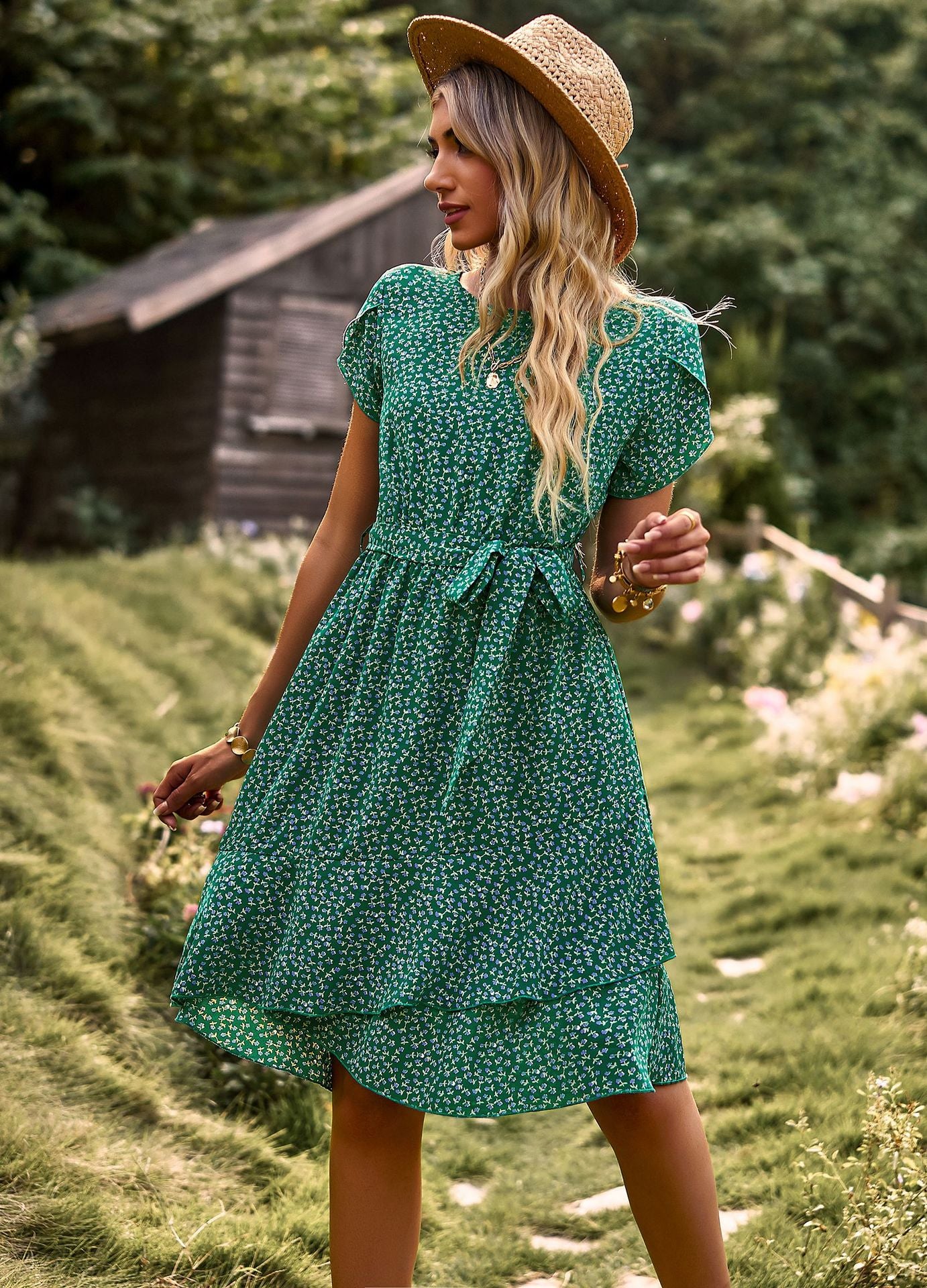 Round Neck Elegant Floral Summer Dress