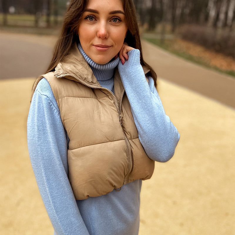 Short Zip Puffer Vest Sleeveless