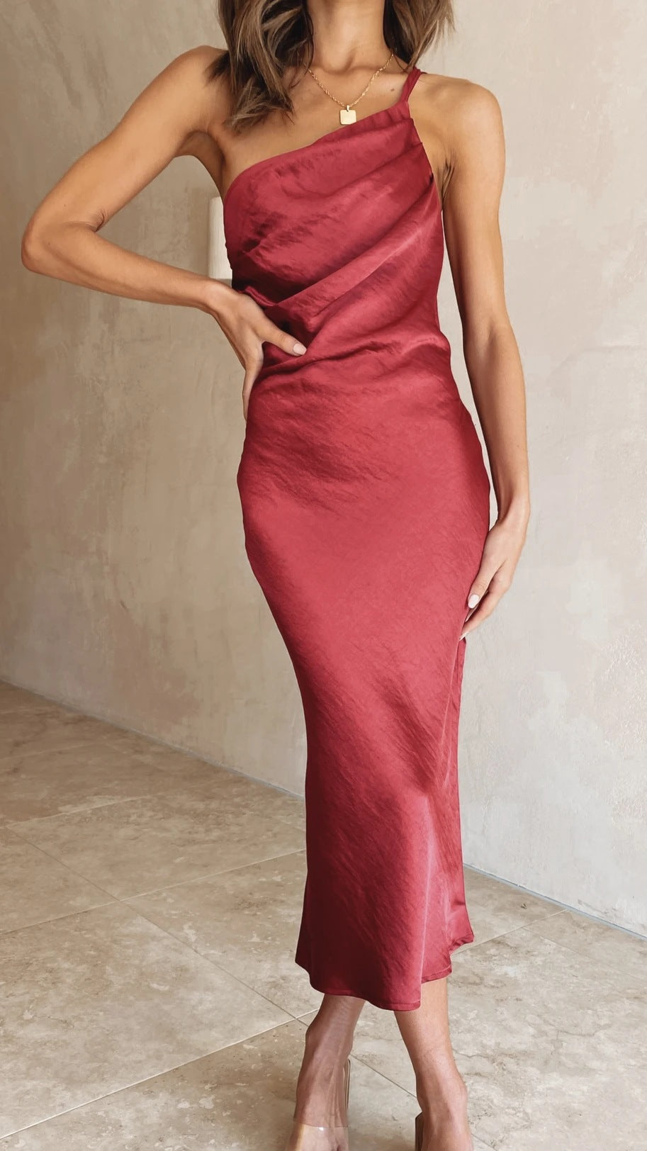 Back Lace Up Satin Midi Dress