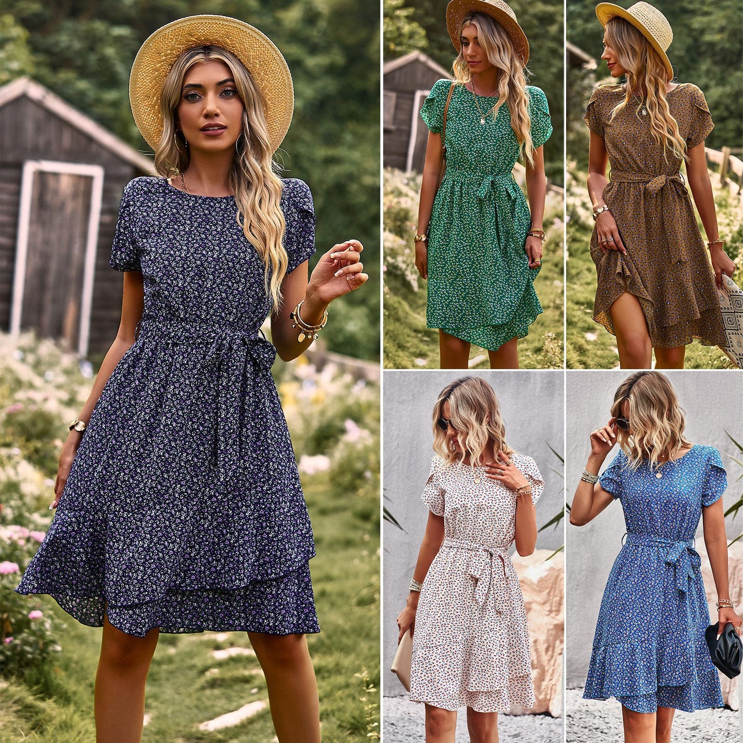 Round Neck Elegant Floral Summer Dress
