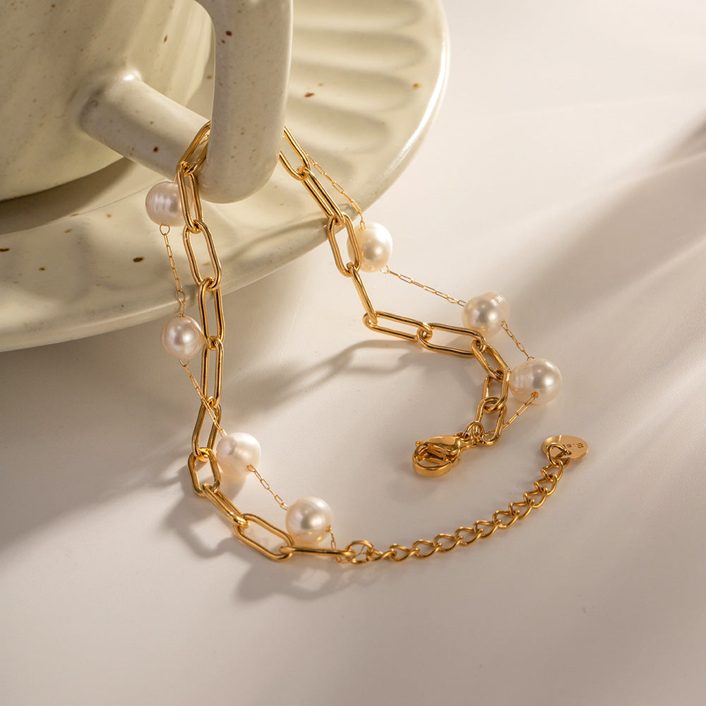 Stainless Steel French Elegant Bracelet Freshwater Pearl Bracelet