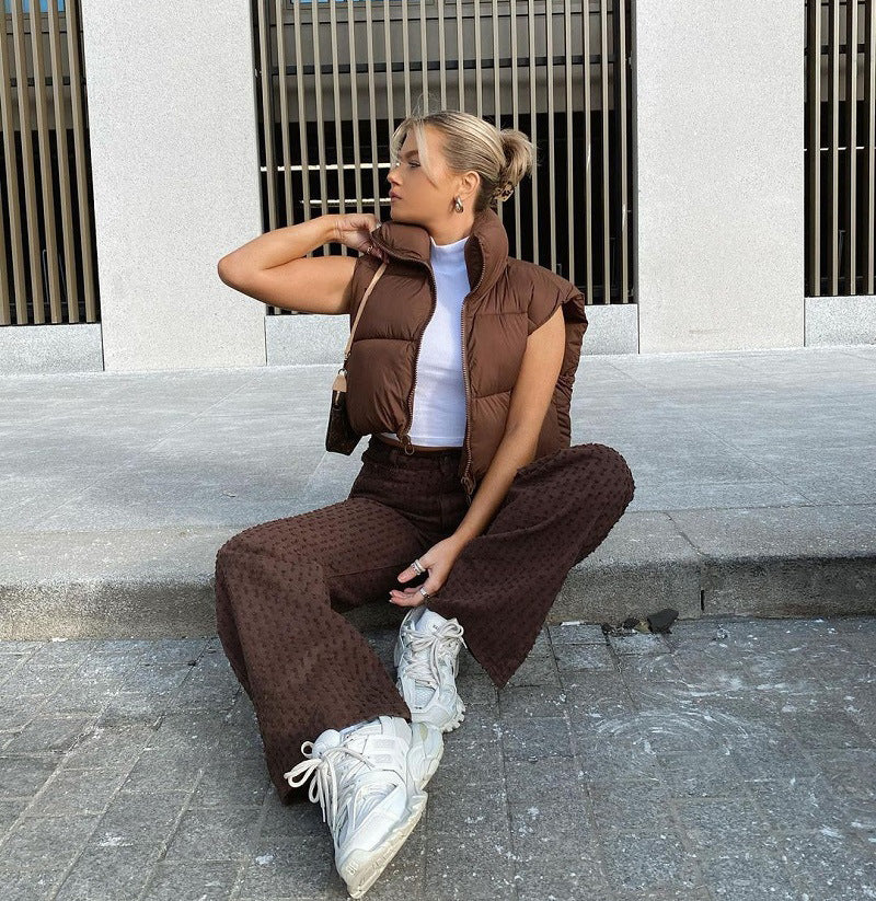 Short Zip Puffer Vest Sleeveless