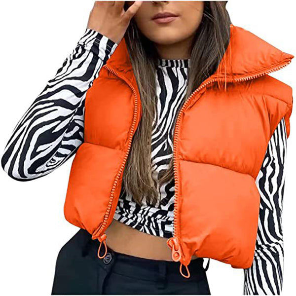 Short Zip Puffer Vest Sleeveless