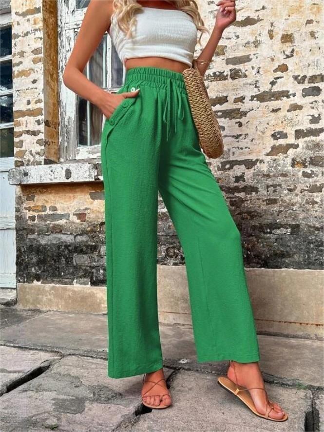 Casual Pants With Pockets Elastic Drawstring High Waist