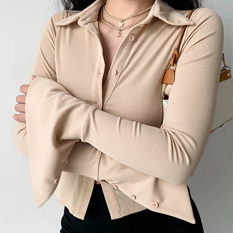 Polo Solid Long-sleeve Casual Blouse