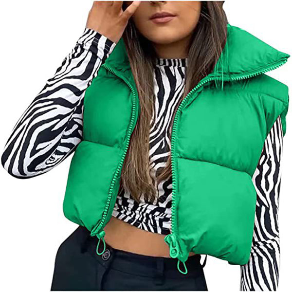 Short Zip Puffer Vest Sleeveless