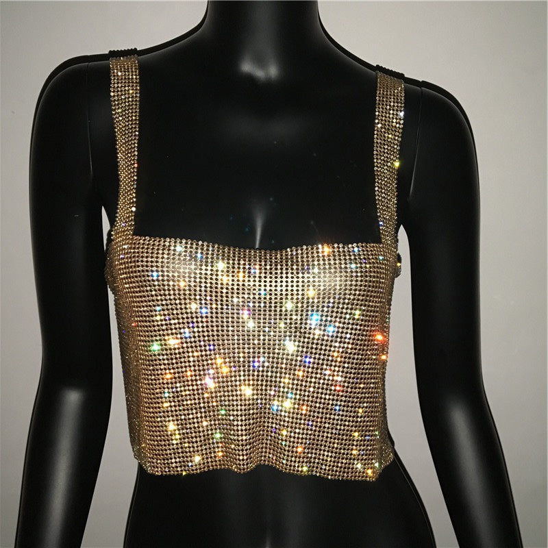 Rhinestones Party Crop Top Diamond Sequins Appearance