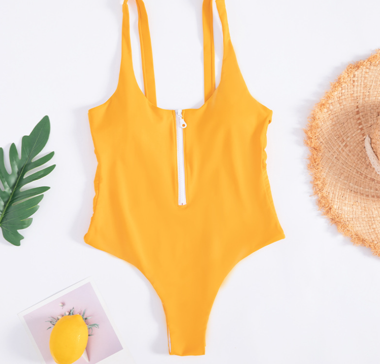 Simple Colourful Zip Stripe One Piece Bikini