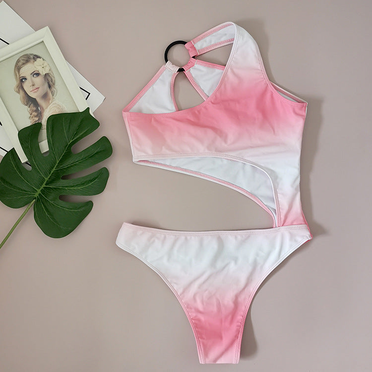 Pink Gradient Cutout Swimsuit