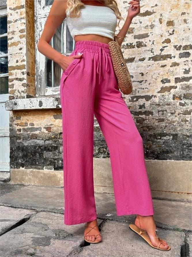 Casual Pants With Pockets Elastic Drawstring High Waist