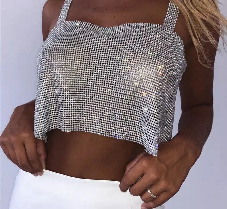 Rhinestones Party Crop Top Diamond Sequins Appearance