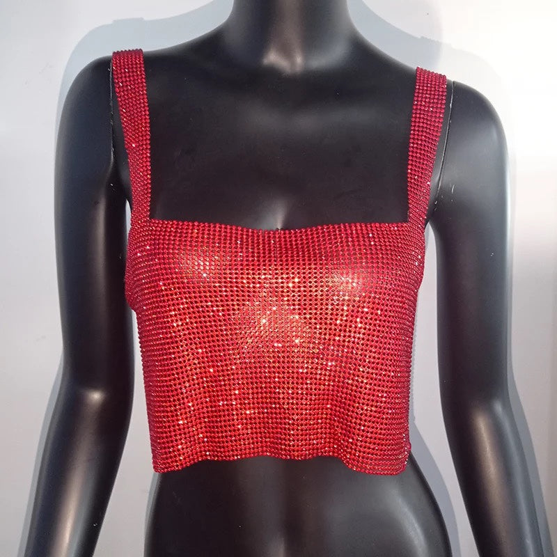 Rhinestones Party Crop Top Diamond Sequins Appearance