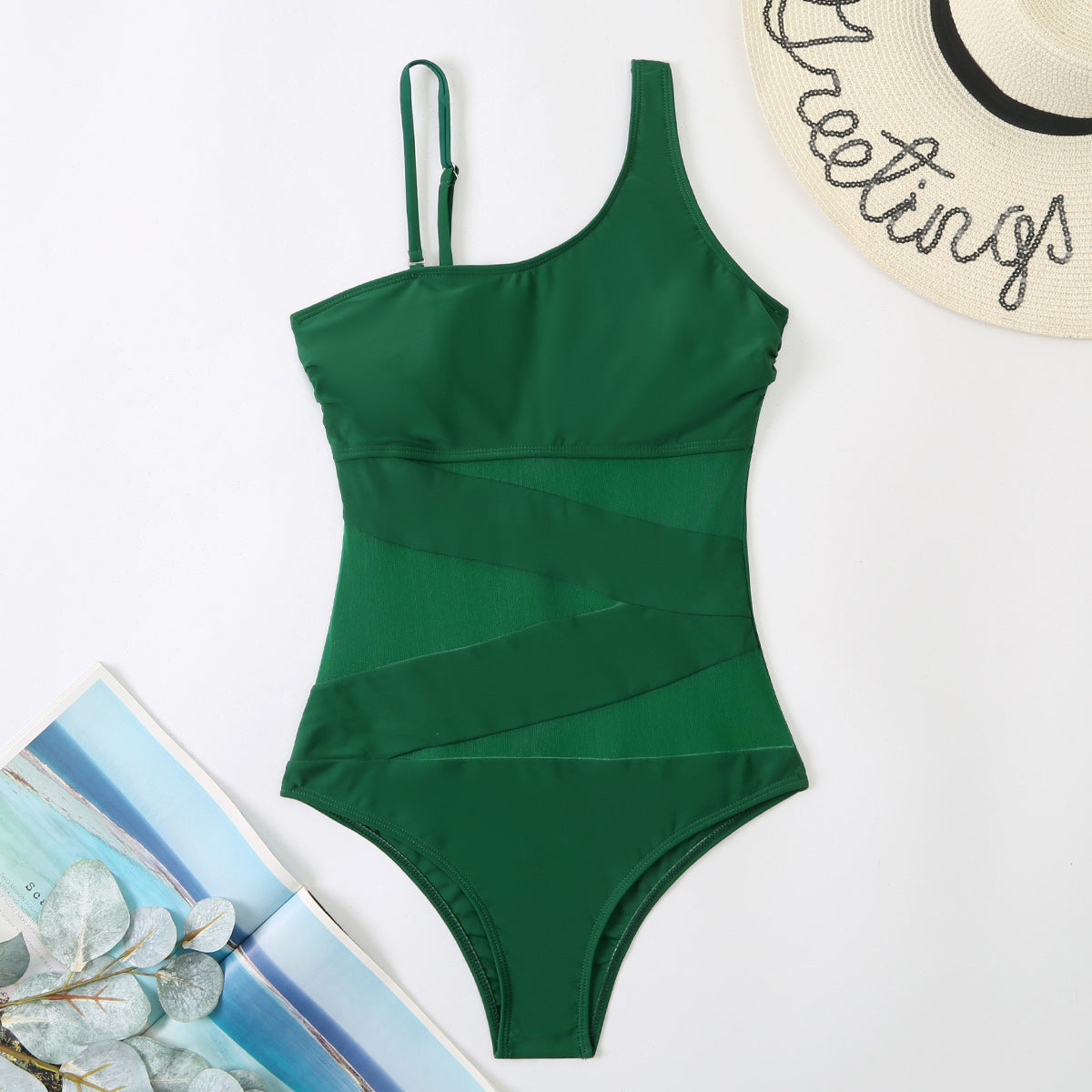 Slanted Shoulder Sling One Piece Bikini