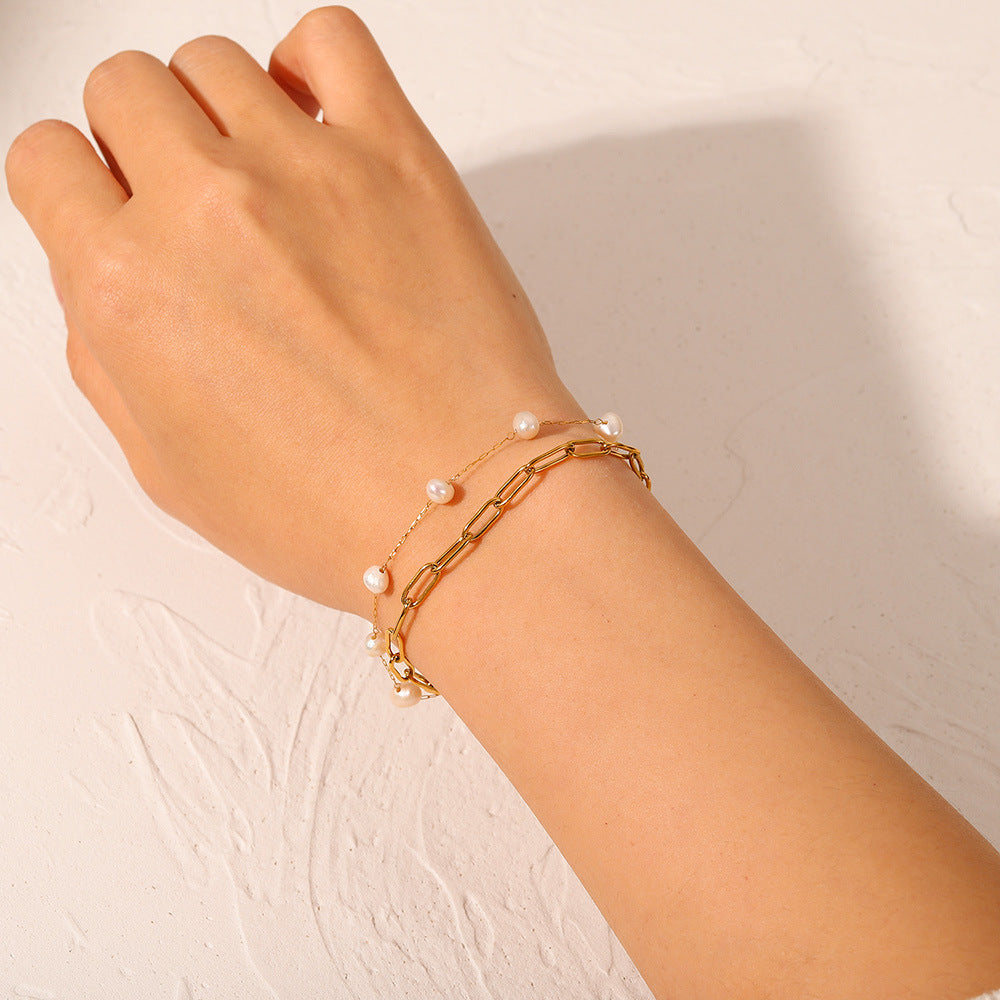 Stainless Steel French Elegant Bracelet Freshwater Pearl Bracelet