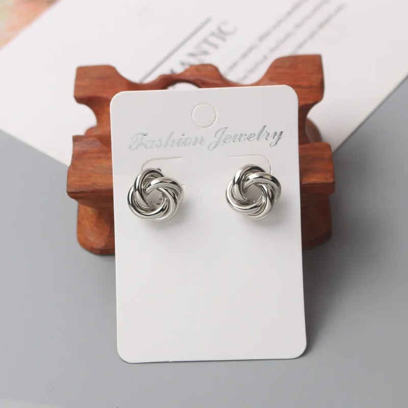 Tiny Metal Stud Gold Color Twist Round Earrings