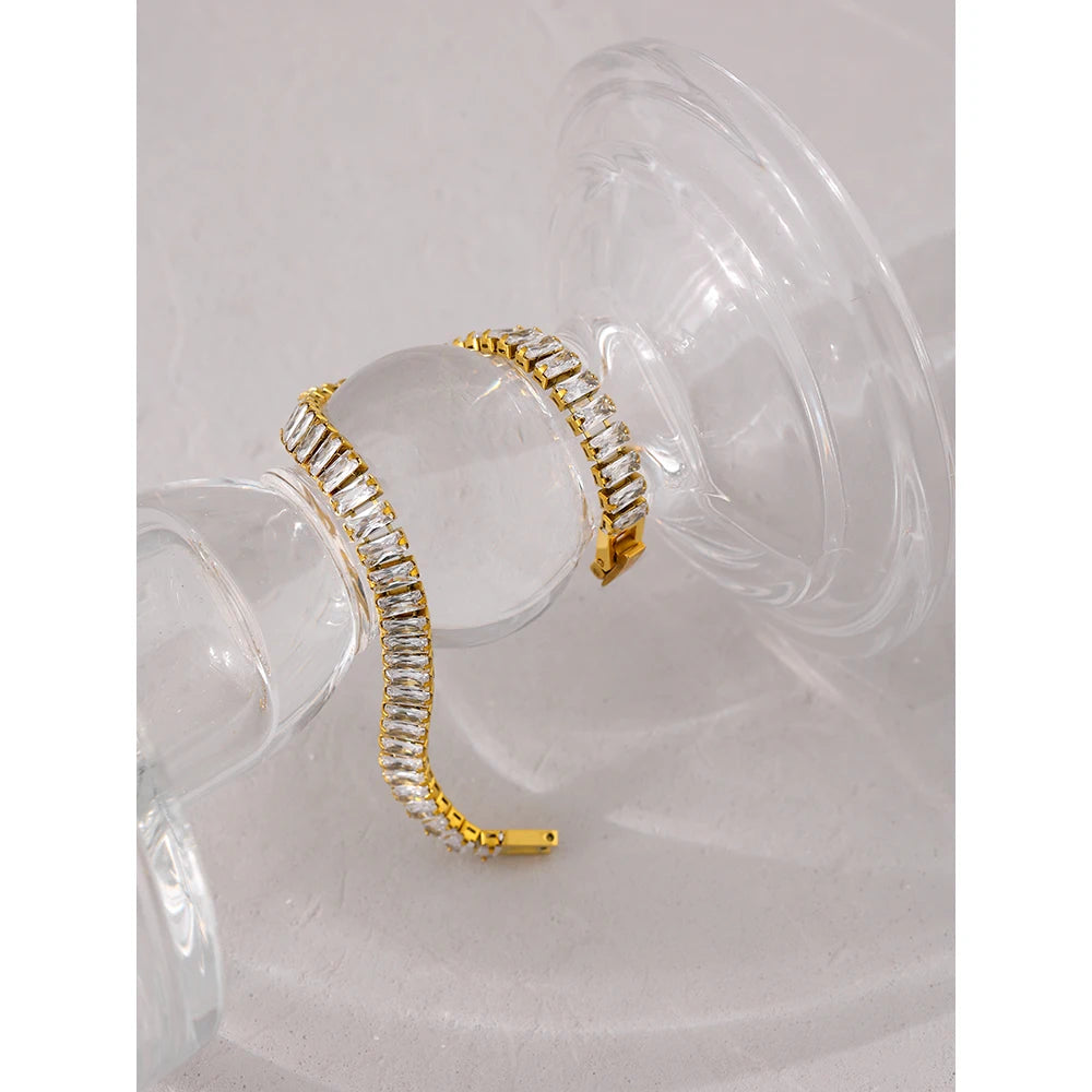 Delicate Cubic Zirconia Stainless Steel Chain Bracelet