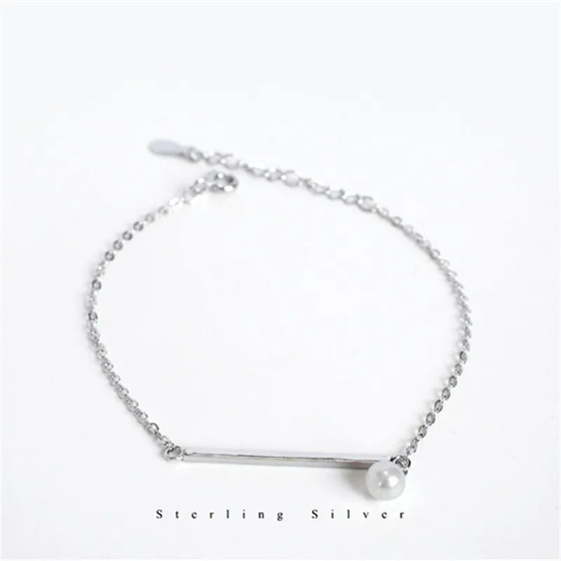 925 Sterling Silver Simple Cylindrical Pearl Chain Bracelet