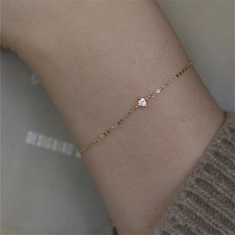 925 Sterling Silver Exquisite Crystal 14k Gold Plating Classic Bracelet