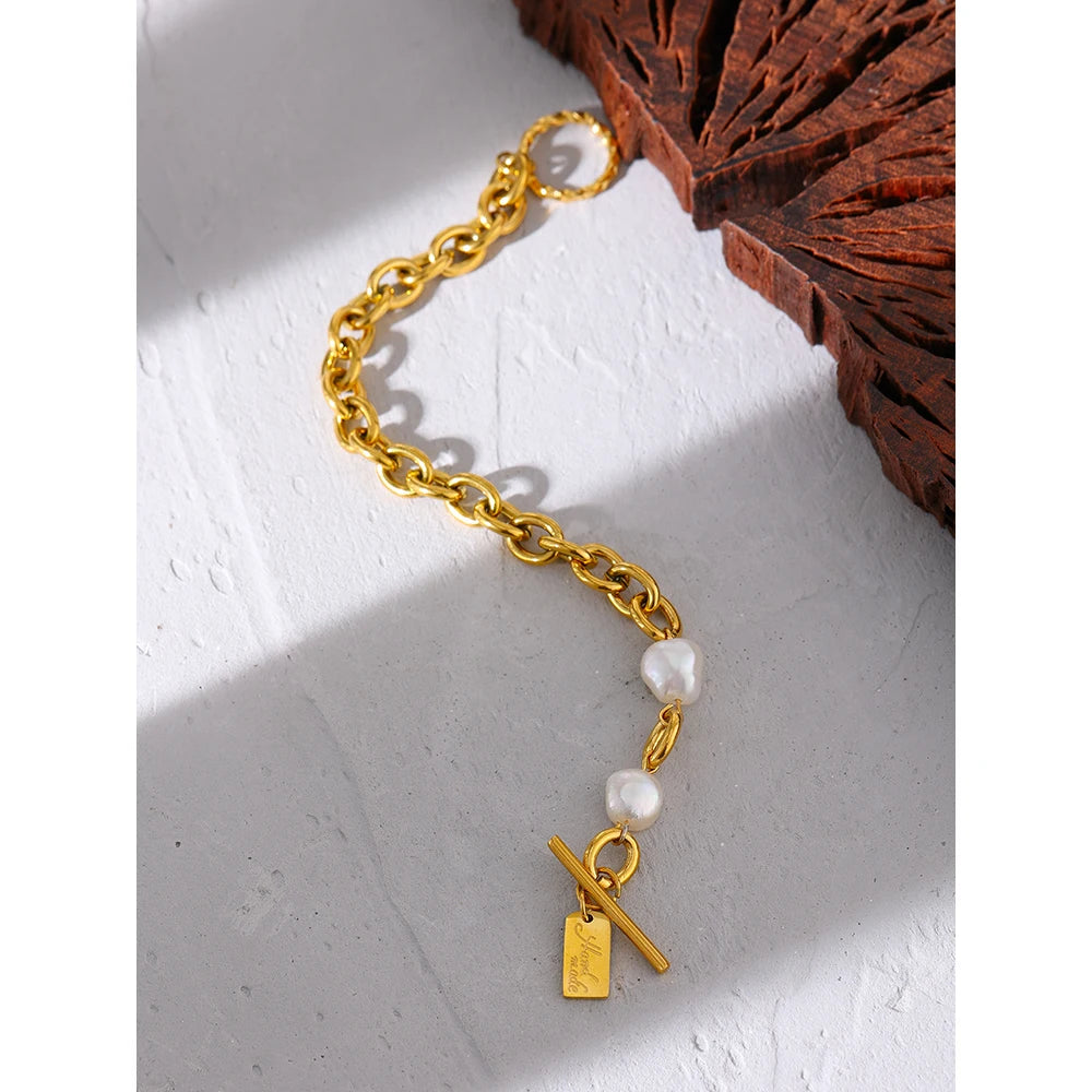 Stainless Steel Bracelet Elegant Natural Pearl