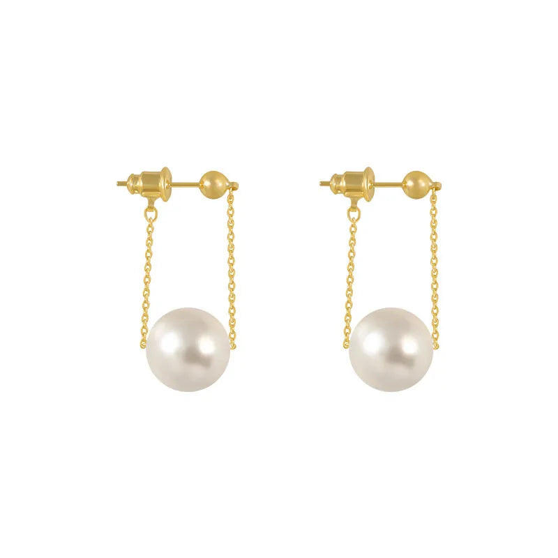 Stainless Steel Elegant Small Pearl Pendant Earrings