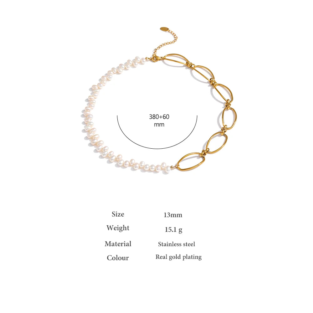 Stainless Steel Elegant Natural Pearl Chain Necklace