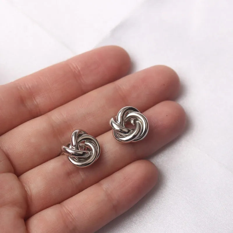 Tiny Metal Stud Gold Color Twist Round Earrings