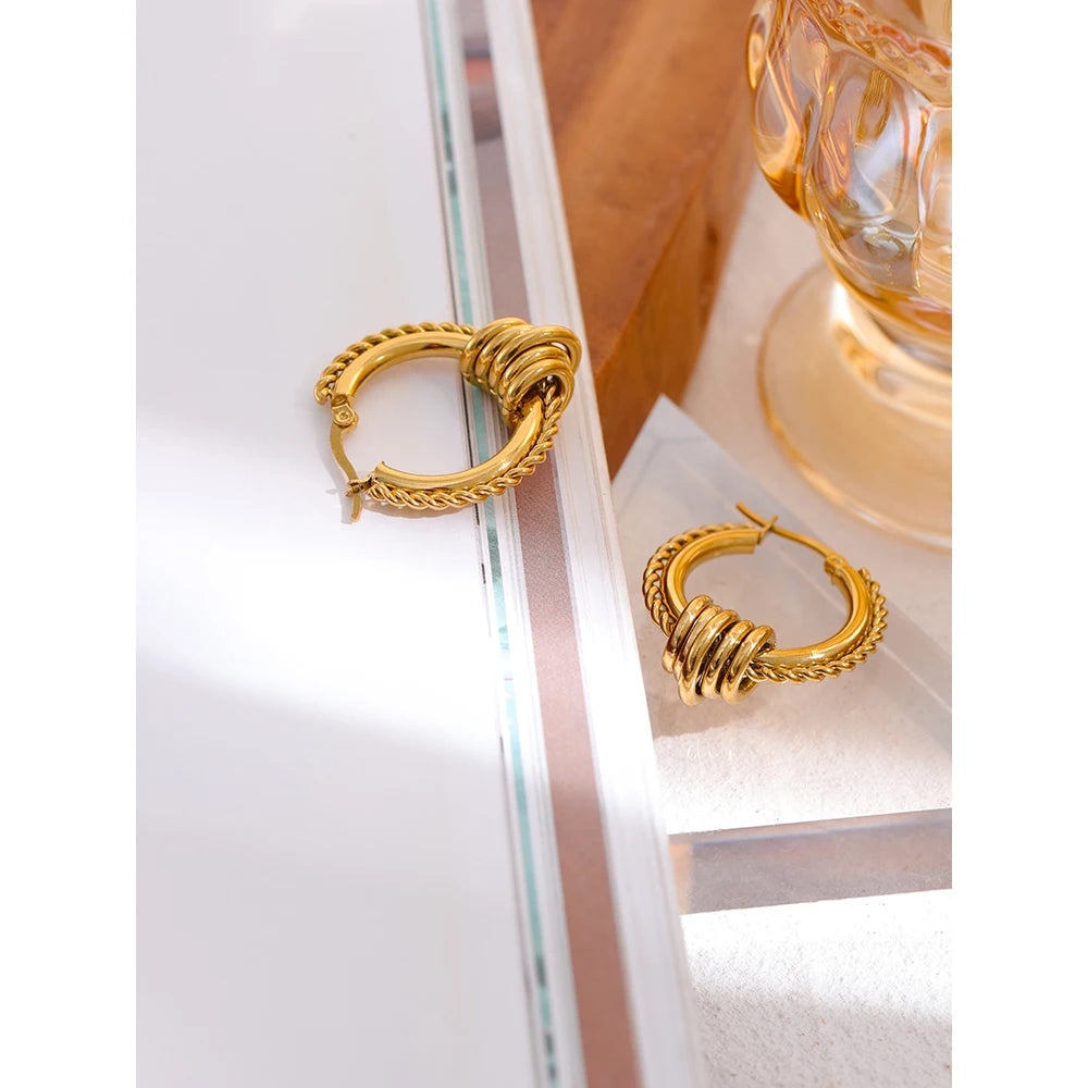 Stainless Steel Gold PVD Plated Twisted Huggie Earrings