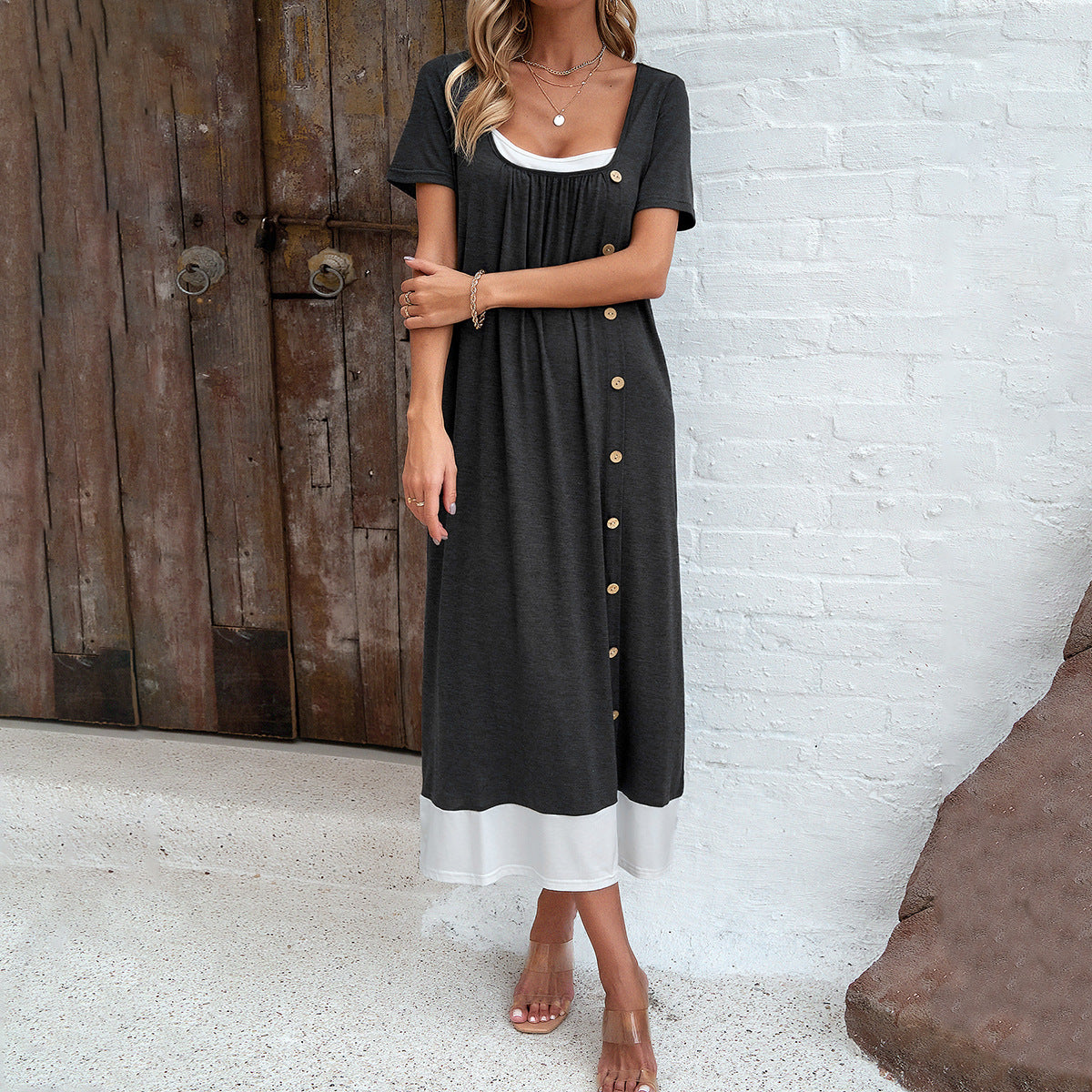 Short Sleeve U-neck Dress