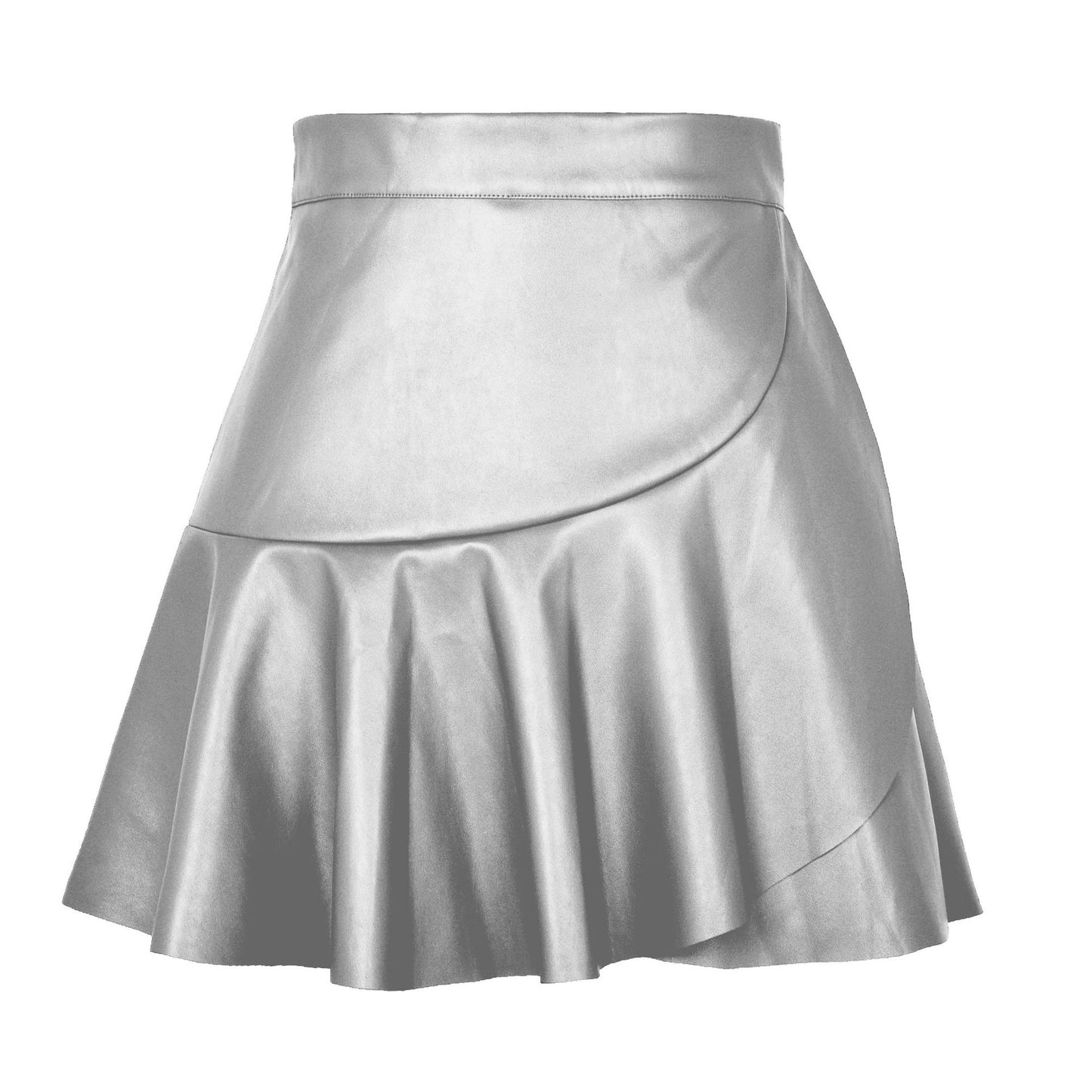 High Waist Irregular Ruffles Leather Skirt