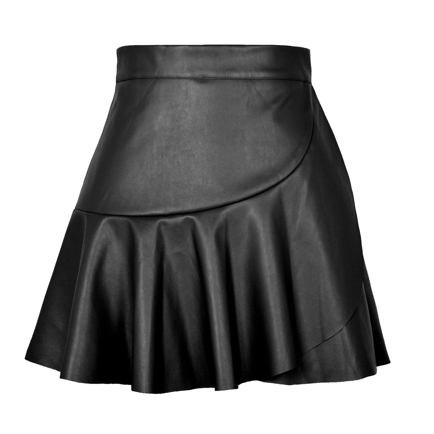 High Waist Irregular Ruffles Leather Skirt