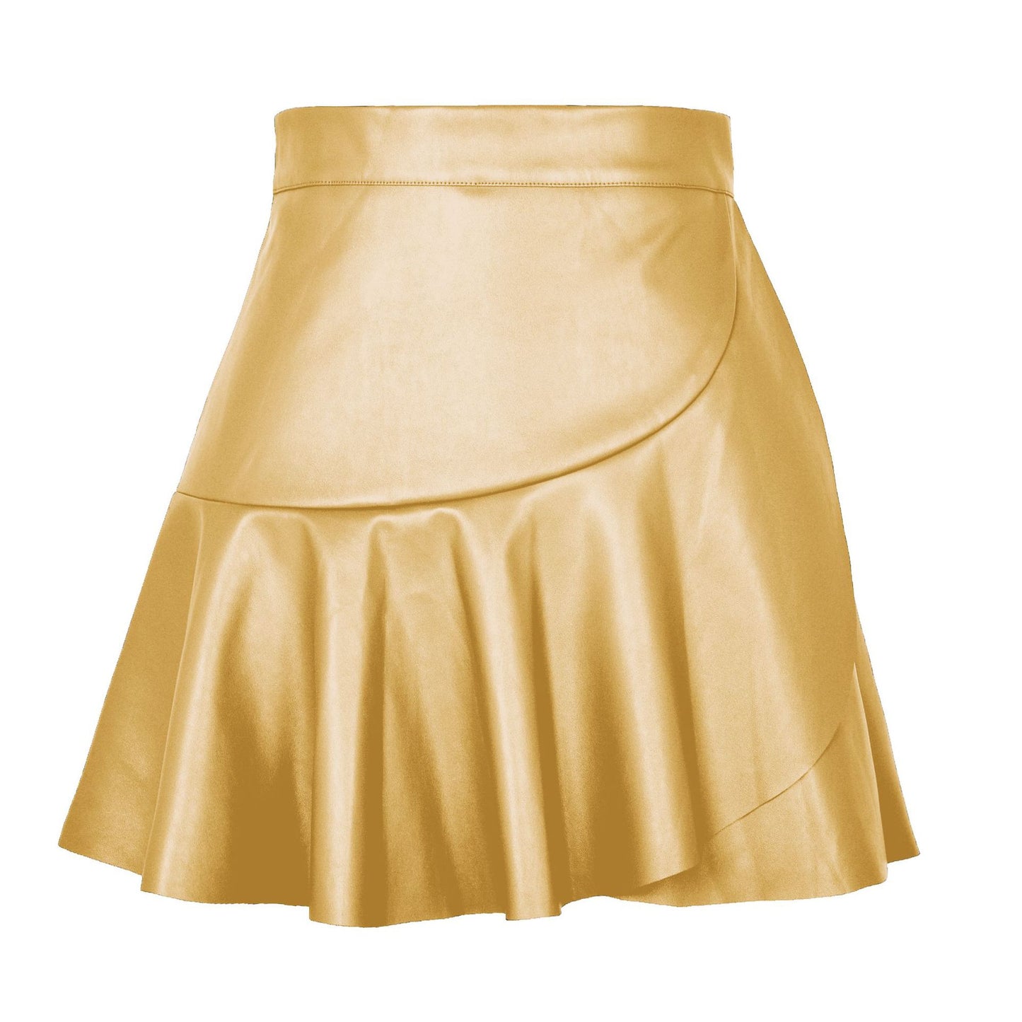 High Waist Irregular Ruffles Leather Skirt