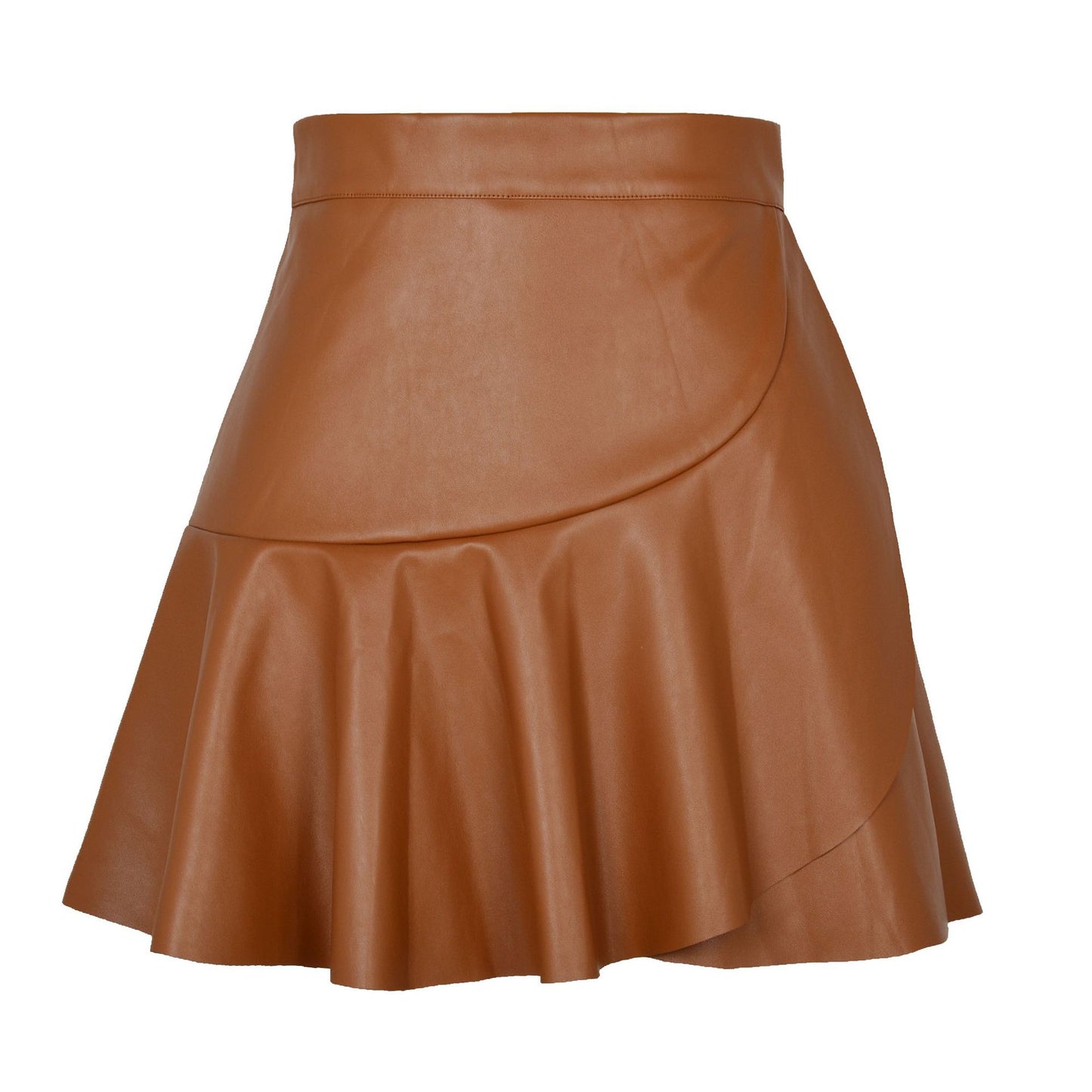 High Waist Irregular Ruffles Leather Skirt