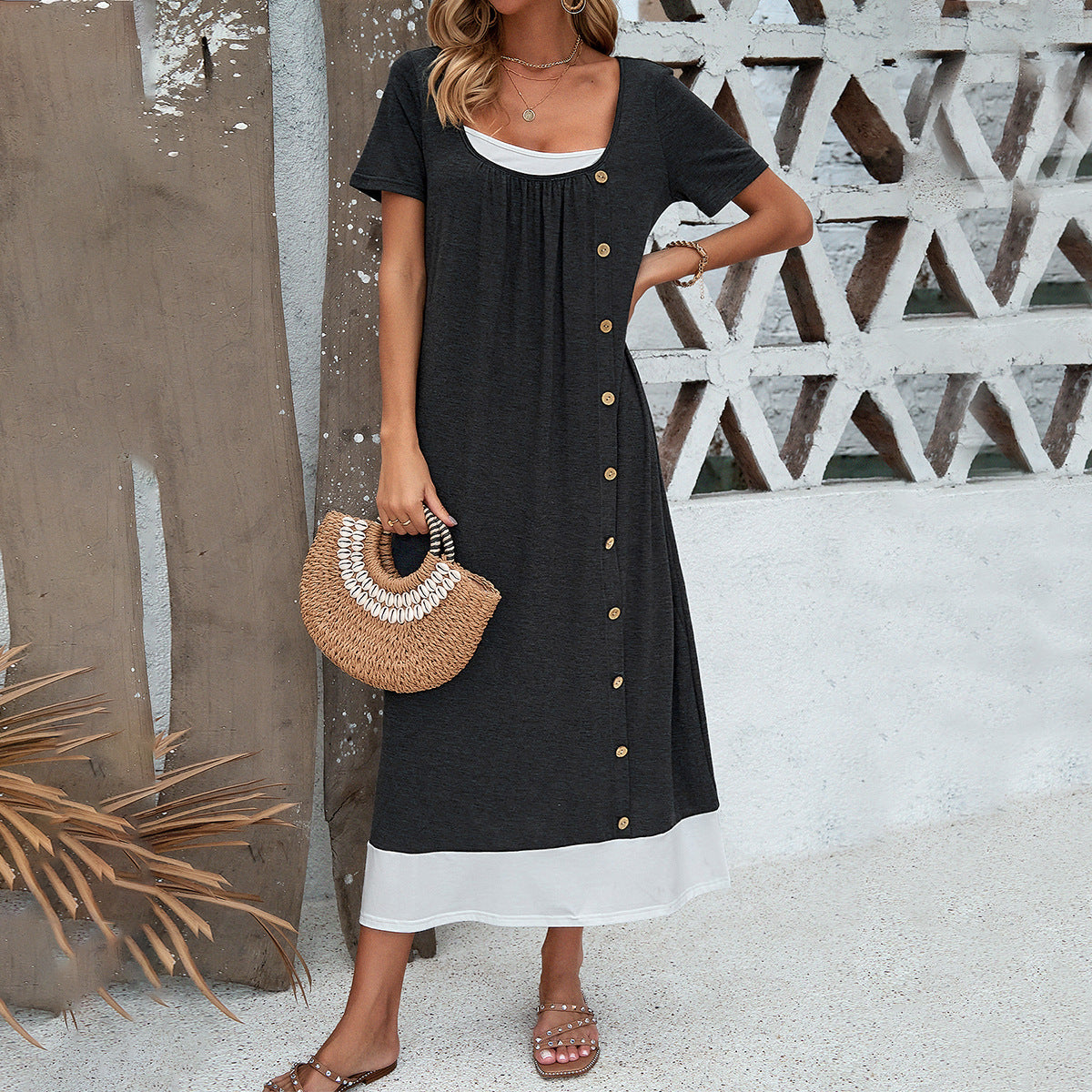 Short Sleeve U-neck Dress
