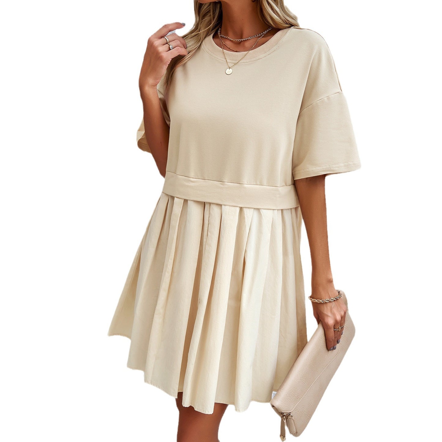 Elegant Short Sleeve Stitched Dress