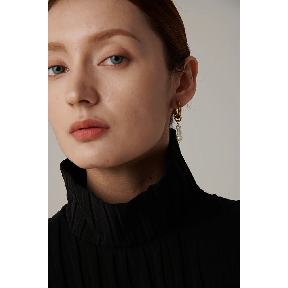 Natural Pearl Stainless Steel Golden Metal Earrings