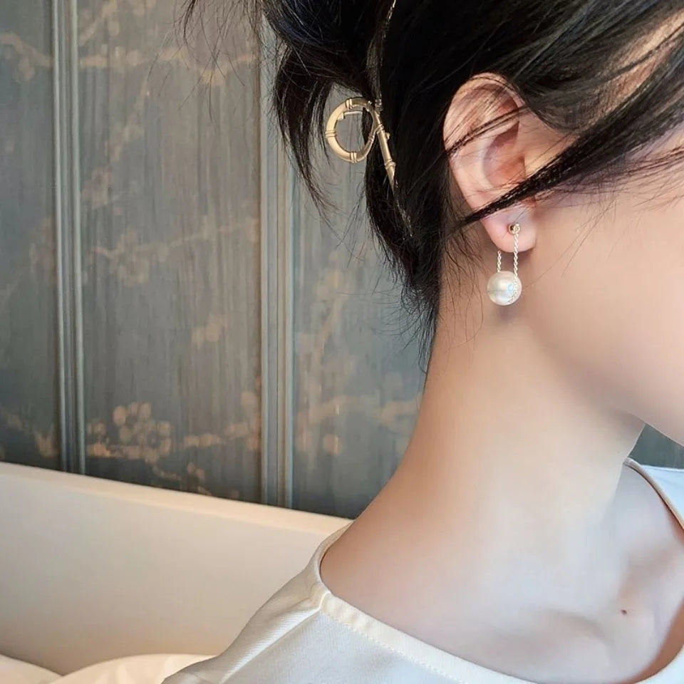 Stainless Steel Elegant Small Pearl Pendant Earrings