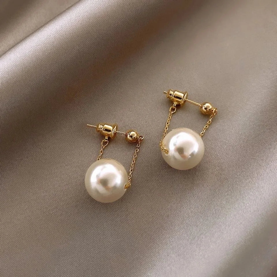 Stainless Steel Elegant Small Pearl Pendant Earrings