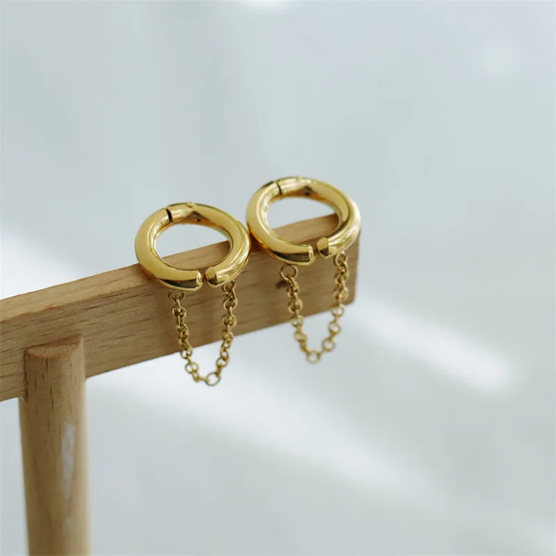 Stainless Steel Ear Clip Long Tassel Chain Earrings
