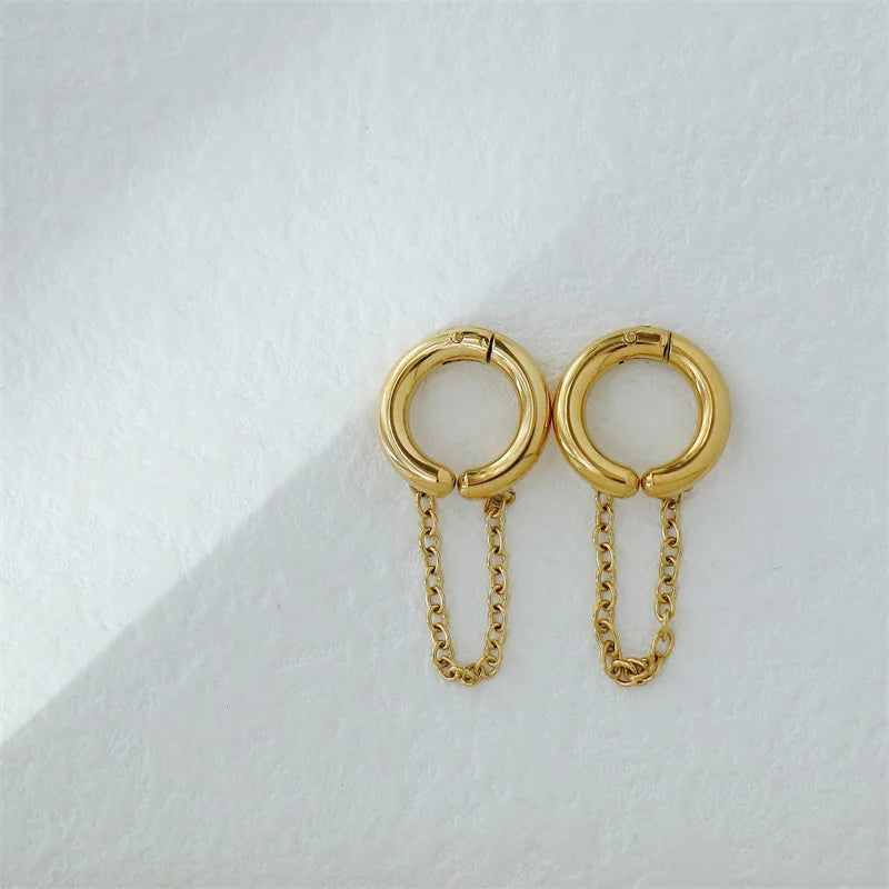 Stainless Steel Ear Clip Long Tassel Chain Earrings