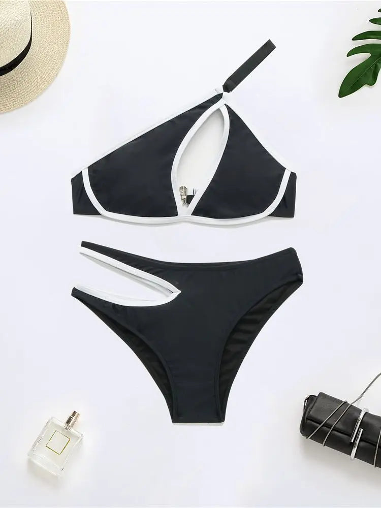 Black Bikini Swimsuit Hollow Out Push Up Set